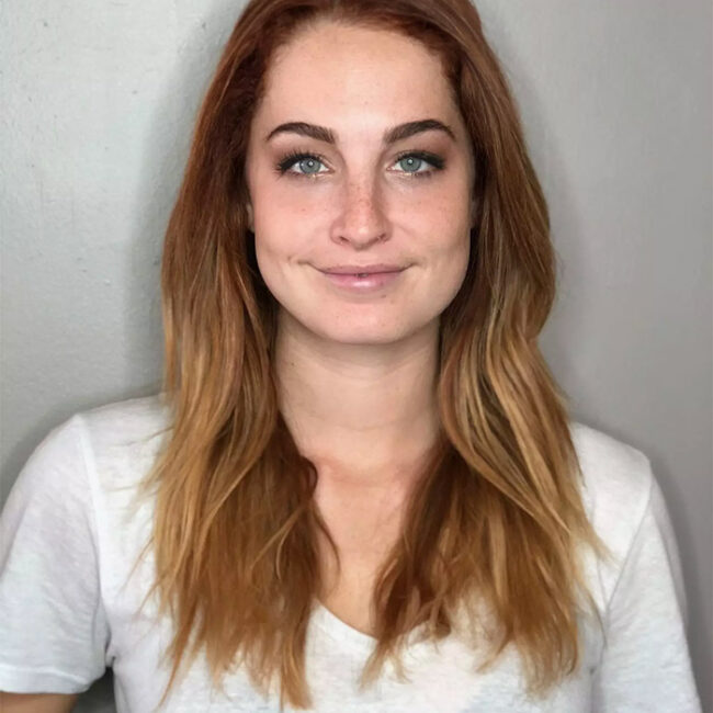 Close-up of invisible hair extensions blend
